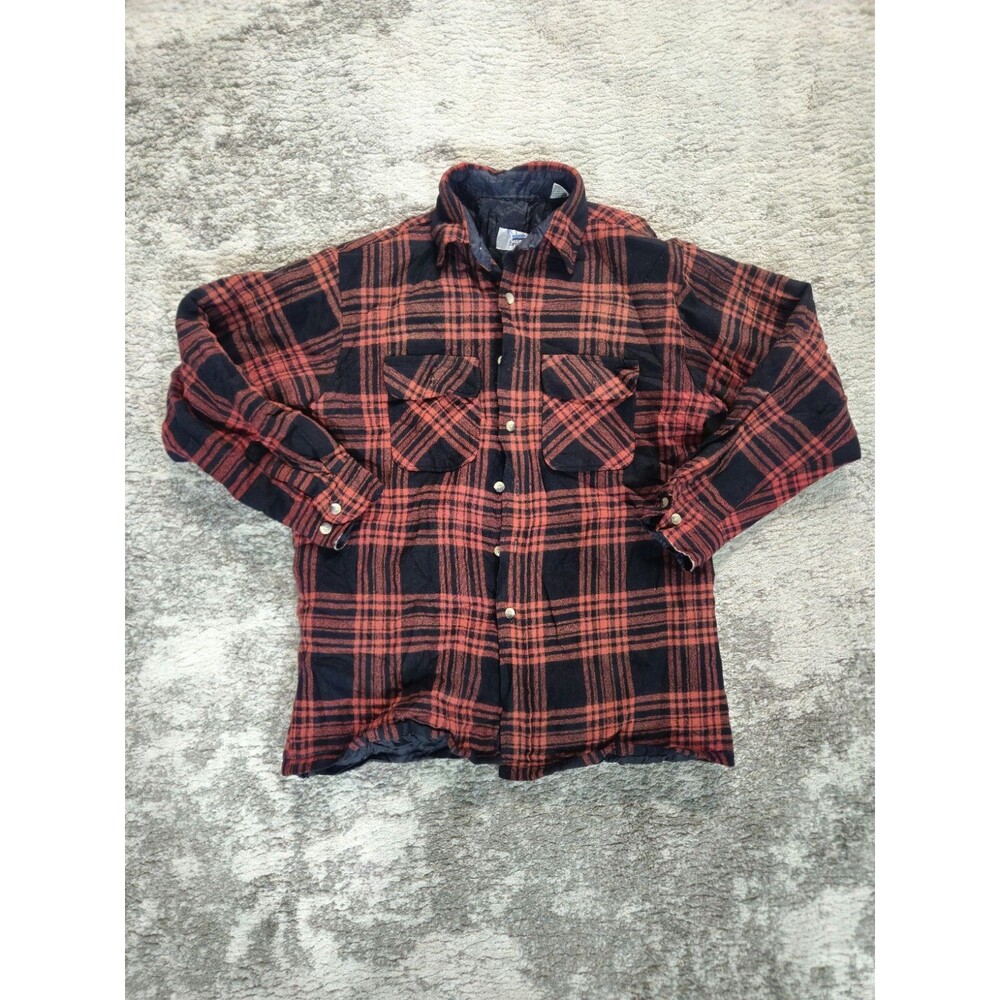 Vintage Briggs Quilted Lined Buffalo Plaid Flannel Size L Jacket Red Black